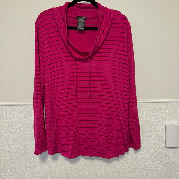 Women's Chelsea & Theodore Top XXL Pink Striped Cowl Neck Built in Undershirt - Picture 6 of 9